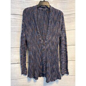 Nic+Zoe Heather Blue Ribbed Open Cardigan Sweater With Button Detail Size M